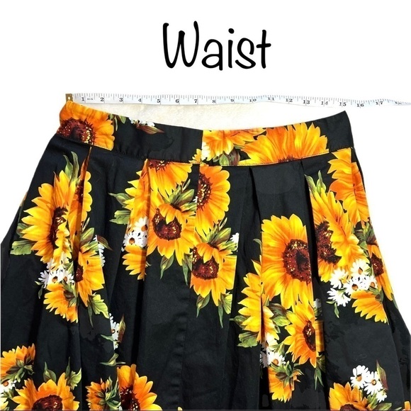 Vintage Handmade Artisan Sunflower Floral Knee Length Lightweight Skirt Large - Picture 12 of 15